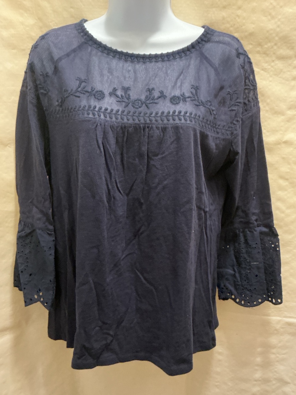 Sonoma Navy Embroidered Peasant Blouse
